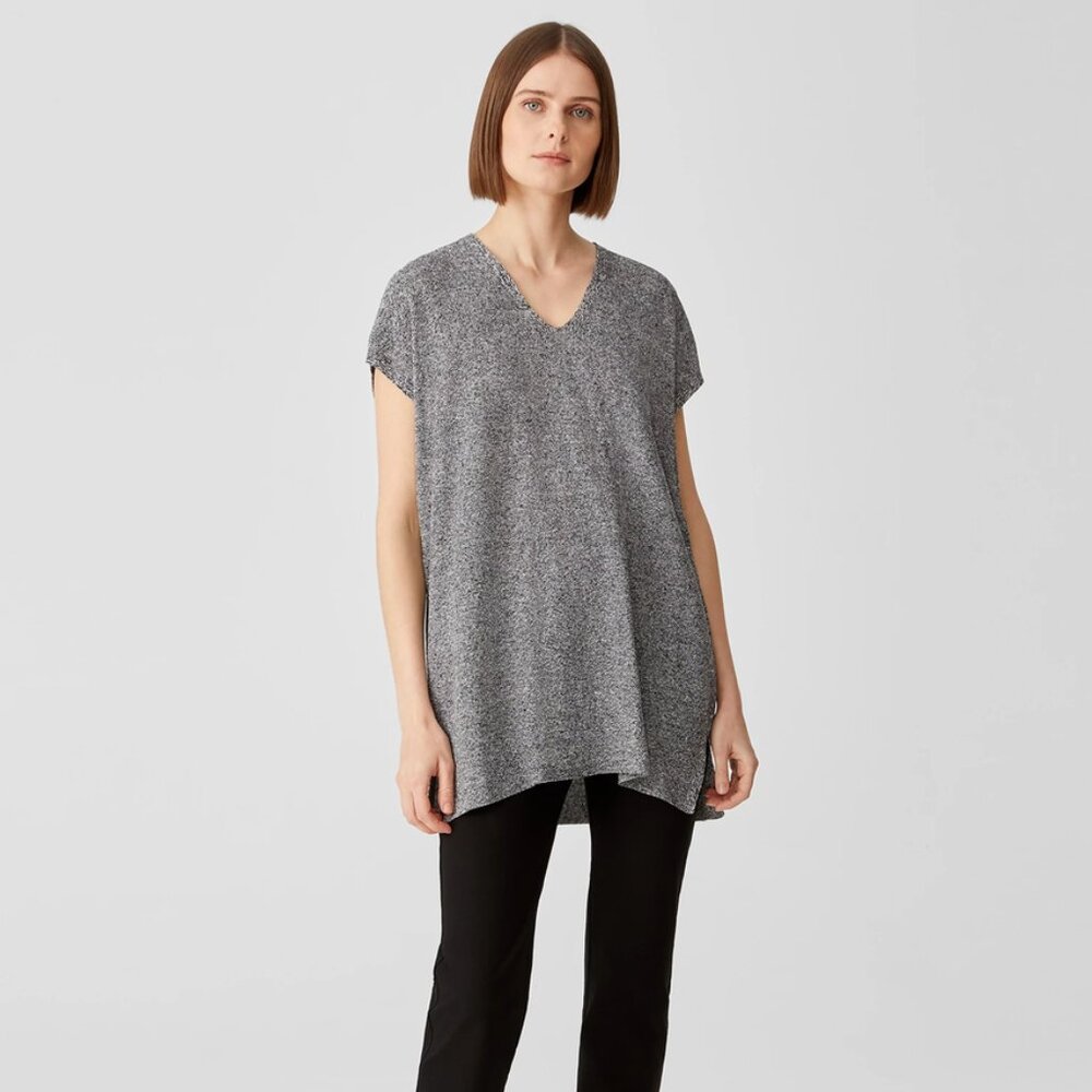 Eileen Fisher Organic Linen Cotton Twist V-Neck Top Size PL (Petite Large)